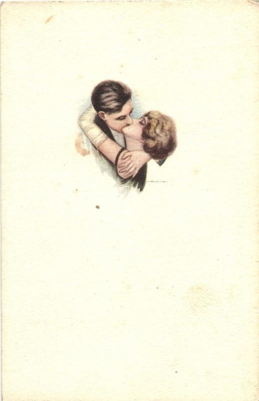 Italian art postcard, kissing couple, Anna & Gasparini 420M-4. s: Nanni, Olasz művészeti képslap, csókolózó pár, Anna & Gasparini 420M-4. s: Nanni
