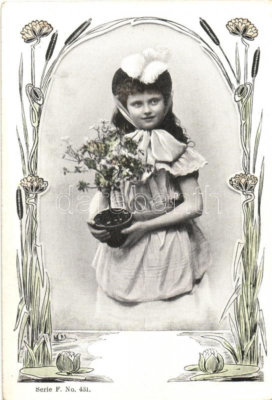 Hölgy virággal, szecessziós, Serie F. No. 431., Lady, Art Nouveau, Serie F. No. 431.
