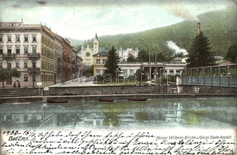 Bad Ems, Kaiser Wilhelm Kirche und Königl. Bade Anstalt / church, spa