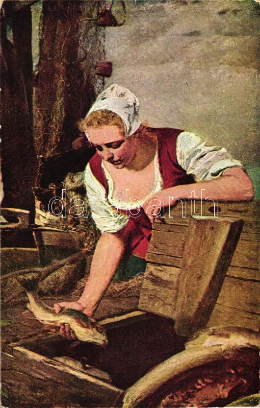 La vendeuse de poissons / Fish vendor woman, Salon J.P.P. No. 2195., s: J. Wagner, Hal árus hölgy, Salon J.P.P. No. 2195., s: J. Wagner