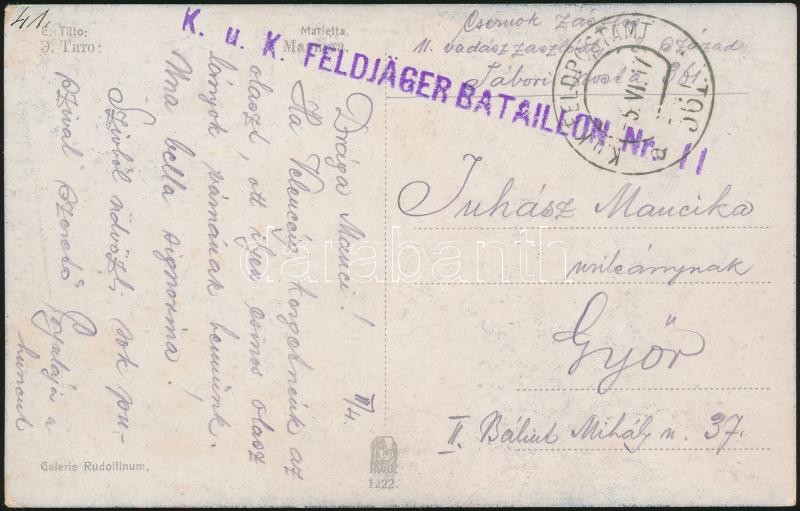 Tábori posta képeslap &quot;K.u.k. FELDJÄGERBATAILLON Nr.11&quot; + &quot;FP 361 a&quot;, Austria-Hungary Field postcard