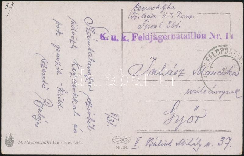 Austria-Hungary Field postcard, ~1917 Tábori posta képeslap &quot;K.u.k. Feldjägerbataillon Nr.11.&quot; + &quot;FP 361&quot;