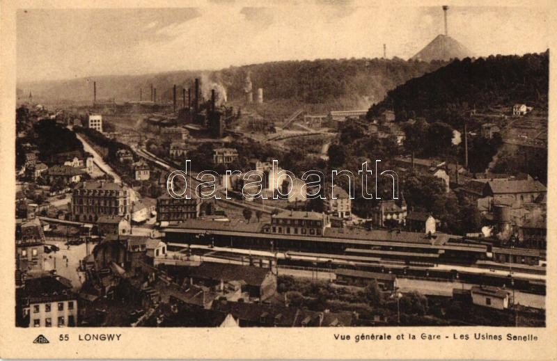 Longwy, Vue générale et la Gare, Les Usines Senelle / general view with railway station, factory buildings in backside