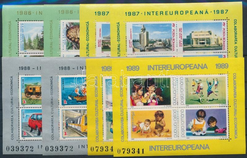 1986-1989 4 diff Intereuropa block pair, 1986-1989 4 klf Intereuropa blokkpár