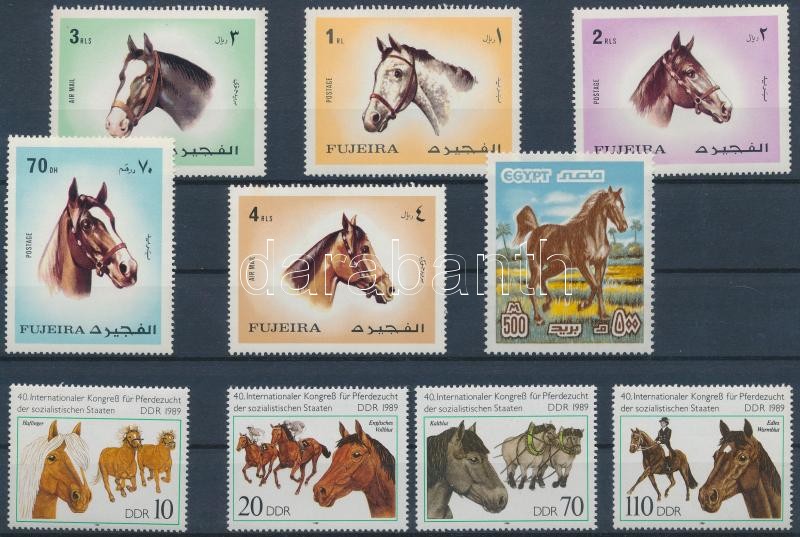 Horse 10 stamps, Ló motívum 10 klf bélyeg, közte 2 sor