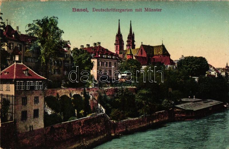 Basel, Deutschrittergarten mit Münster / riverside