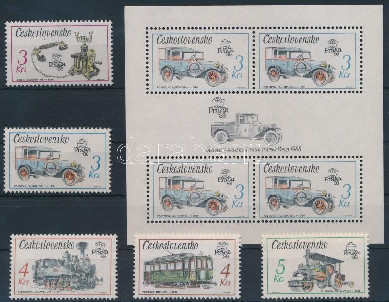 Stamp Exhibition; Vehicles set + block, Bélyegkiállítás; Járművek sor + blokk