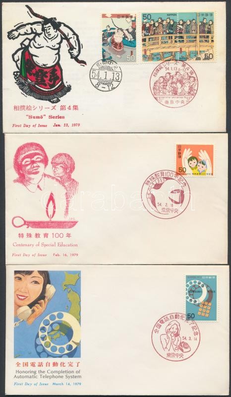 35 klf bélyeg (teljes év blokkok nélkül) elsőnapi boritékokon, 35 stamps on FDC