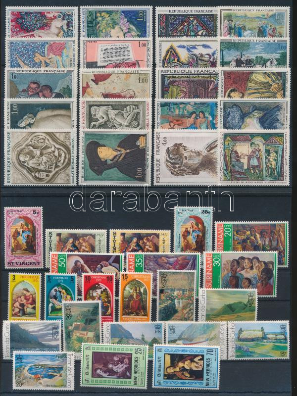 Paintings 42 stamps, Festmény motívum 42 klf bélyeg, közte teljes sorok 2 stecklapon