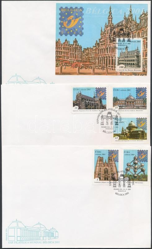 Belgiumi Nemzetközi bélyegkiállítás sor + blokk 3 db FDC-n, Belgium International Stamp Exhibition set + block 3 FDC