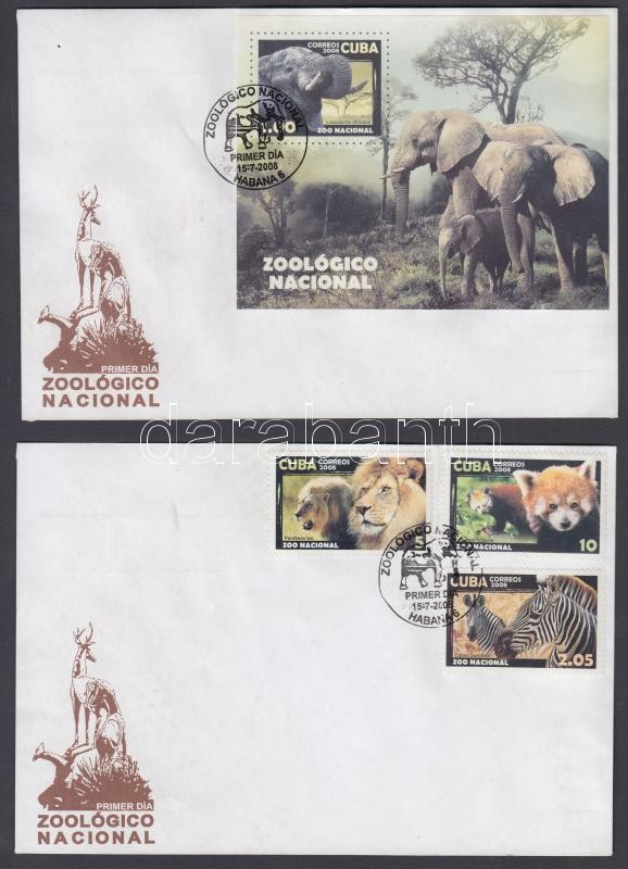 Havana zoo animals 3 stamps + block on 2 FDC, Havannai állatkerti állatok 3 érték + blokk 2 db FDC-n