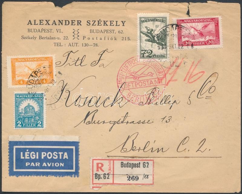 Ajánlott légi levél Berlinbe, Registered cover to Berlin