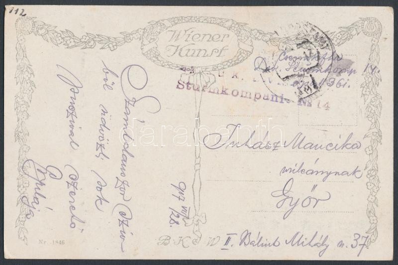 Austria-Hungary Field postcard, Tábori posta képeslap &quot;K.u.k. Sturmkompanie No.14.&quot; + &quot;FP 361&quot;