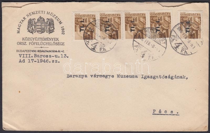 (7.díjszabás) Magyar Nemzeti Múzeum által feladott távolsági levél Betűs 5xTl.I bérmentesítéssel, Inflation cover