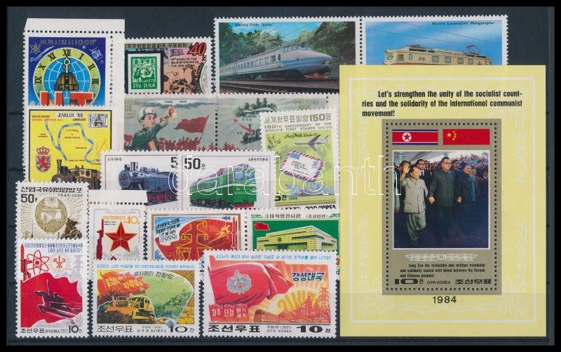 Railway 1984-2001 17 North Korean stamps + 1 block, Vasút motívum 1984-2001 17 klf észak-koreai bélyeg + 1 db blokk