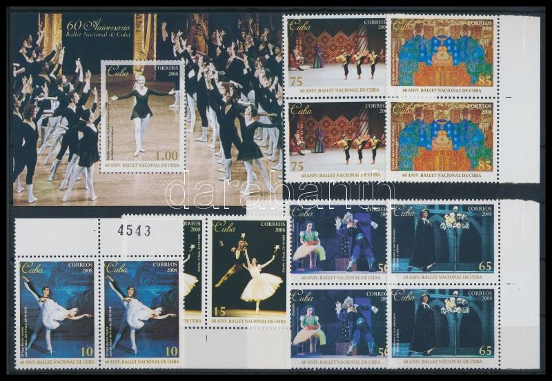 60 éves a Nemzeti balett 5 érték ívszéli párokban + blokk, 60th anniversary of National Ballet 5 values margin pairs + block