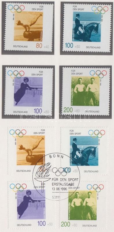 Modern Olympics set + set in memorial publication with first day cancellation, 100 éves az Újkori Olimpia sor + sor emlék kiadványban elsőnapi bélyegzéssel