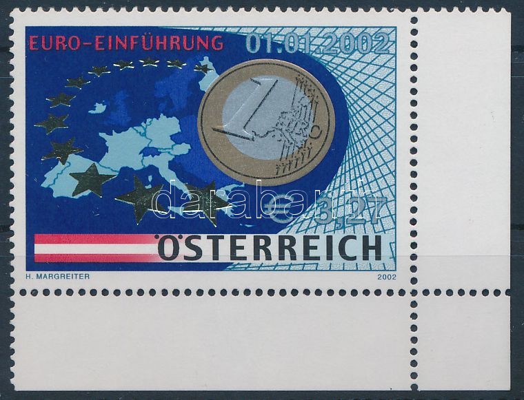 Az Euró bevezetése ívsarki bélyeg, The introduction of the Euro corner stamp