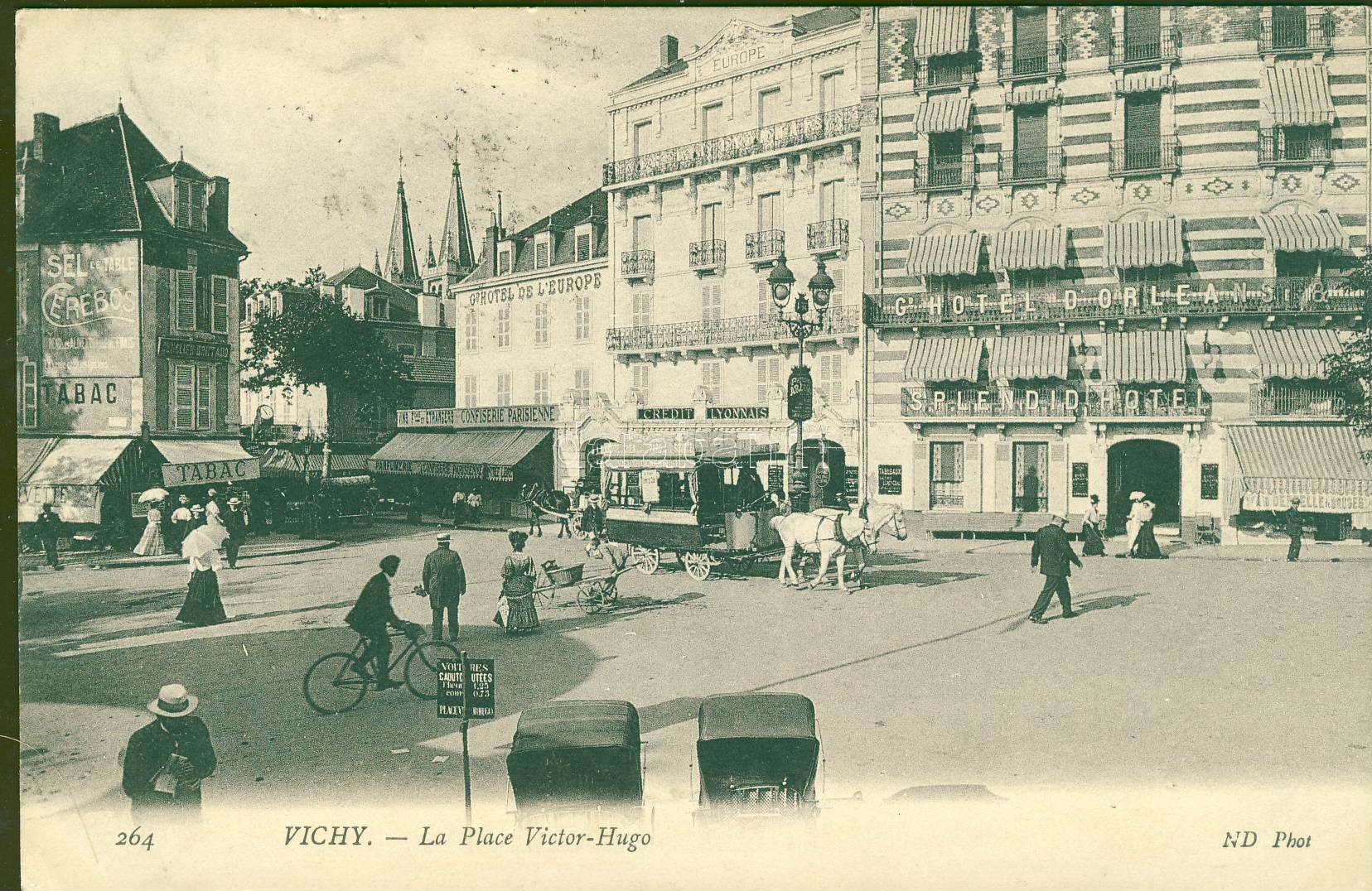 Vichy, Place Victor Hugo, Hotel d'Orleans & Splendid Hotel, Credit Lyonnais, Tabac / square, hotel bank, shops