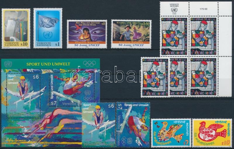 15 stamps with sets, block of 4 + 1 block, 15 db bélyeg, közte sorok és négyestömb + 1 blokk