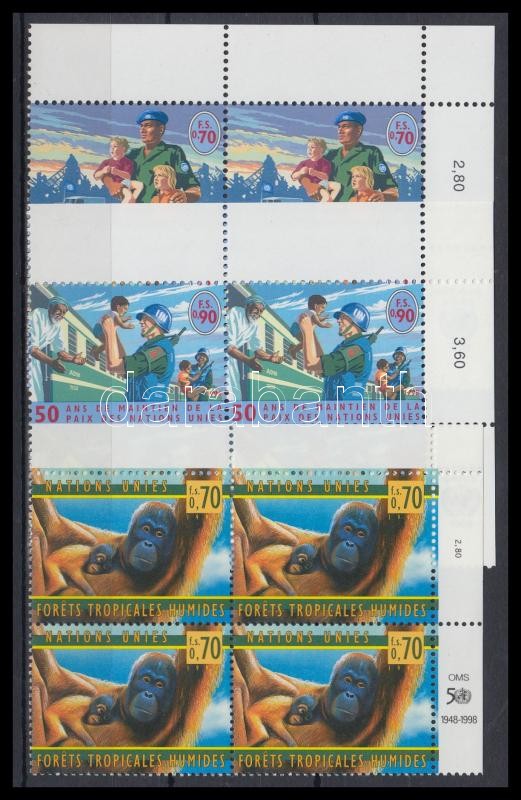 12 stamps in corner blocks of 4, 12 db bélyeg, ívsarki négyestömbökben