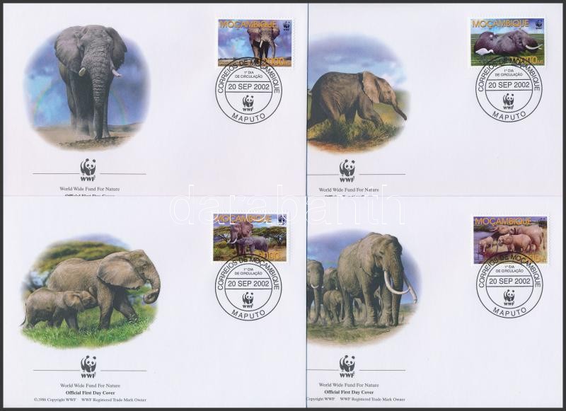 WWF Afrikai elefánt sor 4 db FDC-n, WWF African Elephant set on 4 FDC