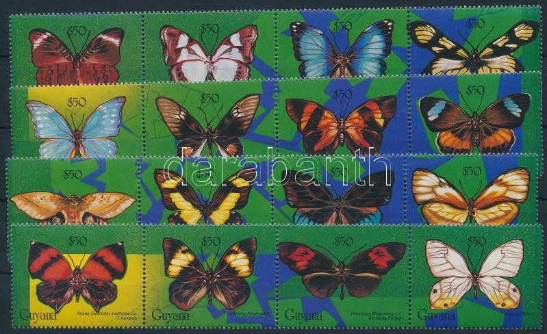 Butterflies set in stripes of 4, Lepkék sor négyes csíkokban
