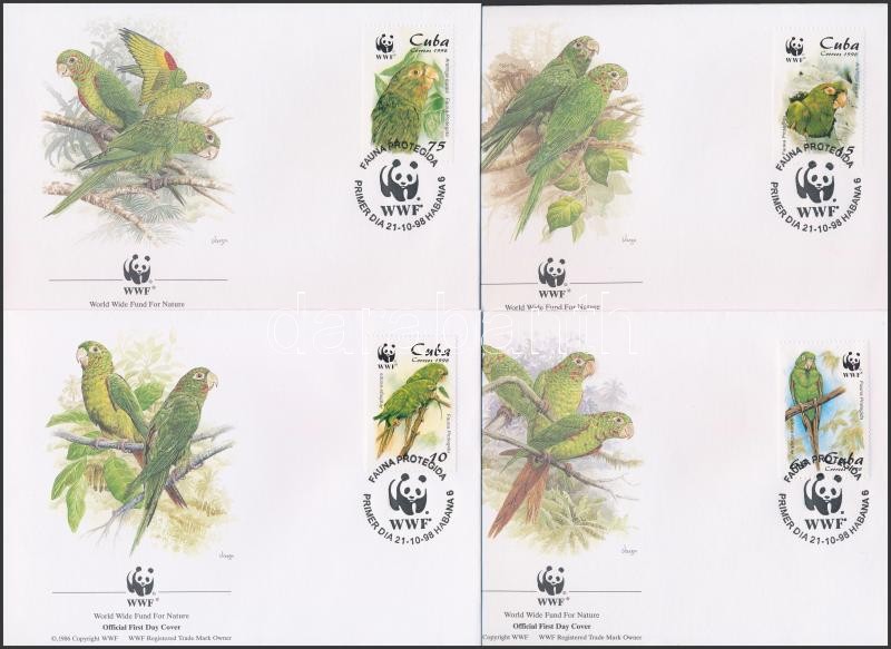 WWF Parrot set 4 FDC, WWF papagáj sor 4 db FDC-n