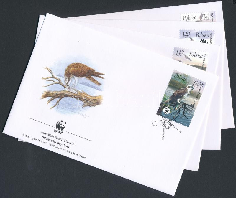 WWF: Halászsas sor 4 db FDC-n, WWF Osprey set 4 FDC