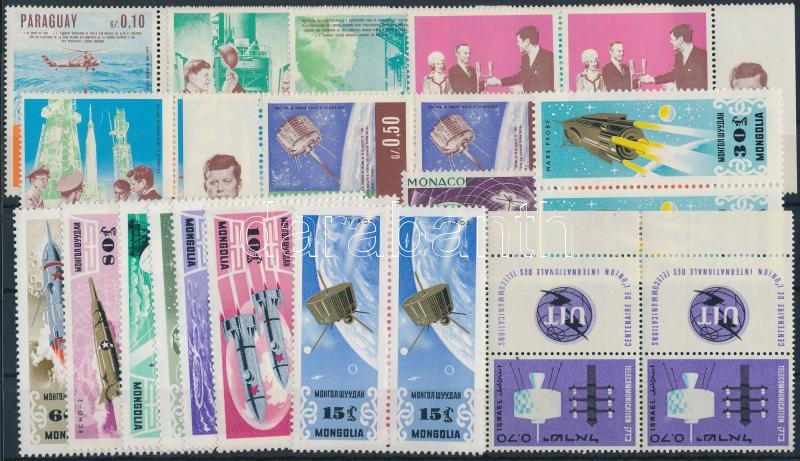 Space Research 1963-1967 7 pairs + 5 sets + 5 stamps + 2 blocks of 4, Űrkutatás motívum 1963-1967 7 klf pár + 5 klf sor + 5 klf önálló érték + 2 klf négyestömb 2 db stecklapon