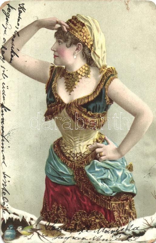 Cigány leány, litho, Gipsy lady, folklore, litho