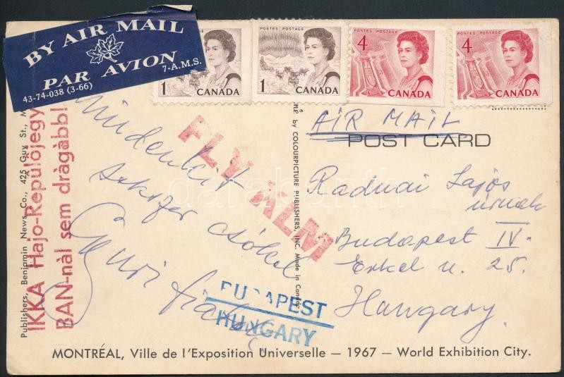 Airmail postcard from Hungary with IKKA &amp; KLM cancellations, Légi Képeslap Magyarországra IKKA és KLM reklám bélyegzőkkel