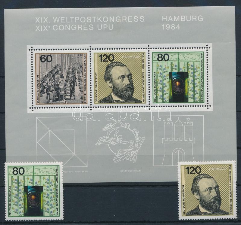 Postai világkongresszus blokkból kitépett bélyegek + blokk, World Postal Congress stamps from block + block