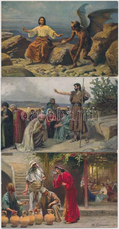 14 db használatlan RÉGI vallásos művészlap, vegyes minőség, 14 unused old religious art postcards, mixed quality