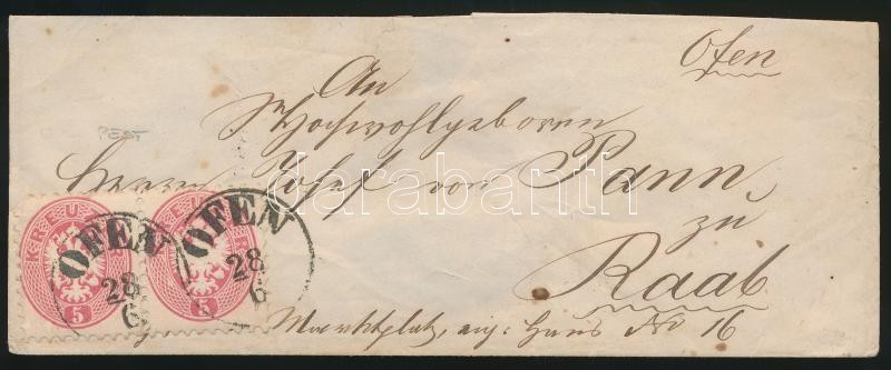 ~1865 5kr pair on cover 