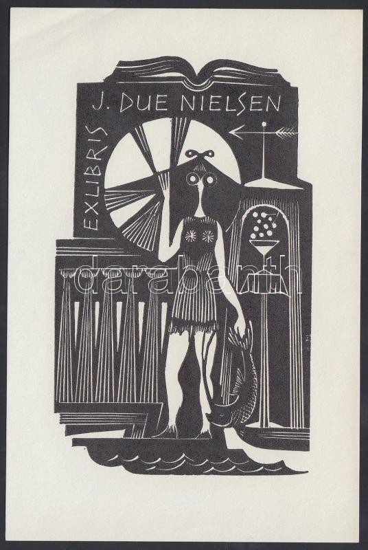 Dušan Janoušek (1928-1966): Ex libris Nielsen. Fametszet, papír, jelzett, 10×6 cm
