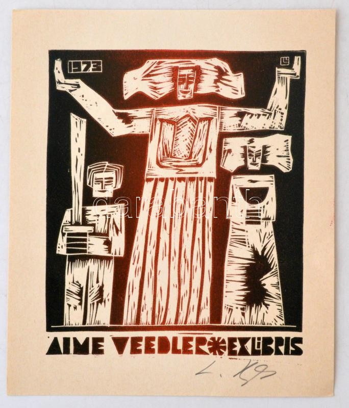 Olvashatatlan jelzéssel: Ex libris Aime Veedler.. Színes fametszet, papír, jelzett,  14x17 cm