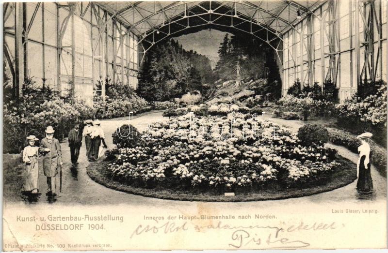 1904 Düsseldorf, Kunst- u. Gartenbau Ausstellung, Inneres der Haupt-Blümenhalle / Art and Horticultural Exposition, main flower hall, interior