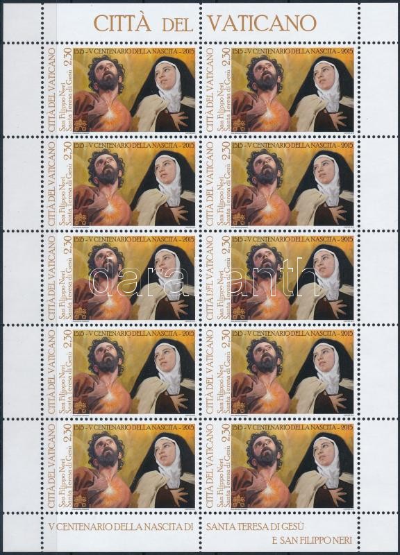 Néri Szent Fülöp és Avilai Szent Teréz kisív, Philip Neri and St. Teresa of Avila mini sheet