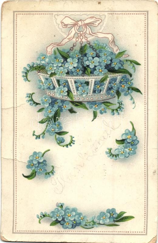 Greeting card, flowers, litho, Üdvözlőlap, litho