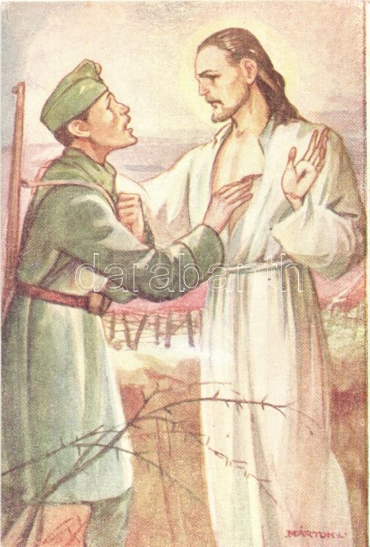 WWII Hungarian soldier, Jesus s: Márton L., Márton L.-féle Cserkészlevelezőlapok Kiadóhivatala, s: Márton L.