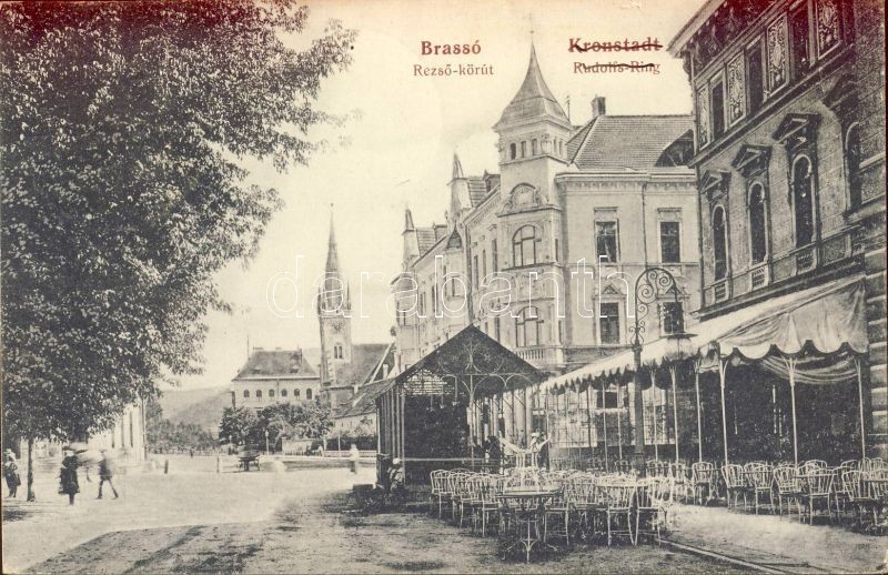 Brasov, street, restaurant, Brassó, Kronstadt; Rezső körút, étterem
