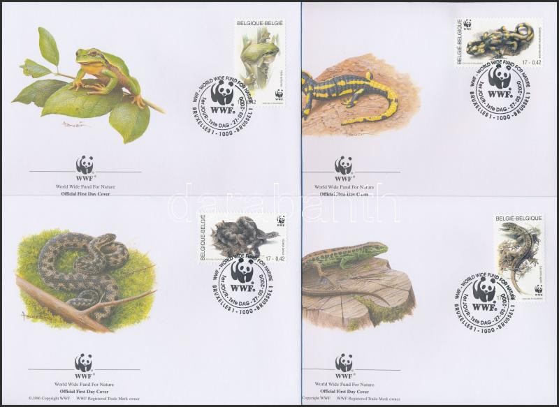 WWF Reptiles and amphibians set 4 FDC, WWF: Hüllők és kétéltűek sor 4 db FDC-n