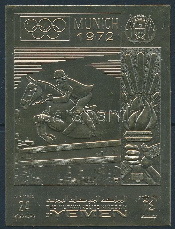Summer Olympics, Munich gold foil imperf stamp, Nyári Olimpia, München aranyfóliás vágott bélyeg