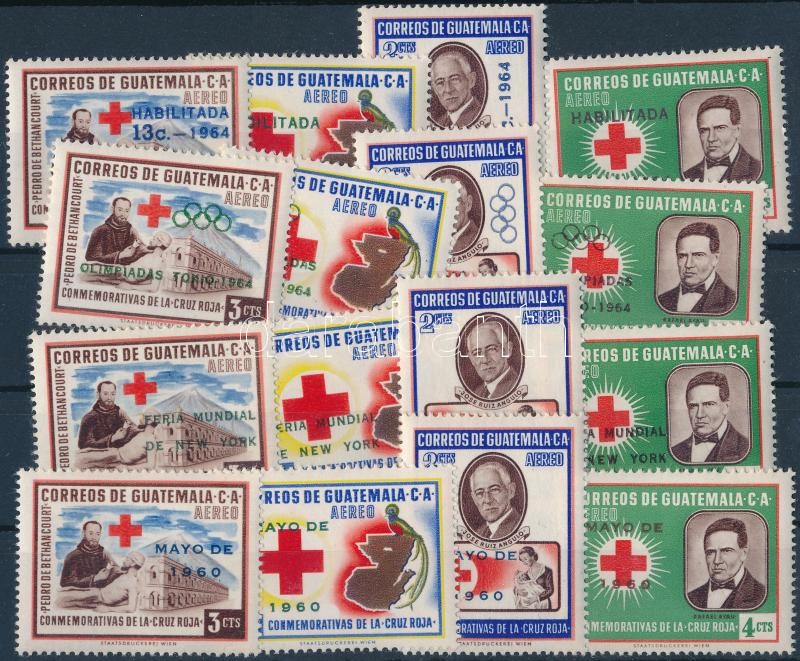 1961-1964 Red Cross set, 1961-1964 Vöröskereszt sor 4 különböző felülnyomással