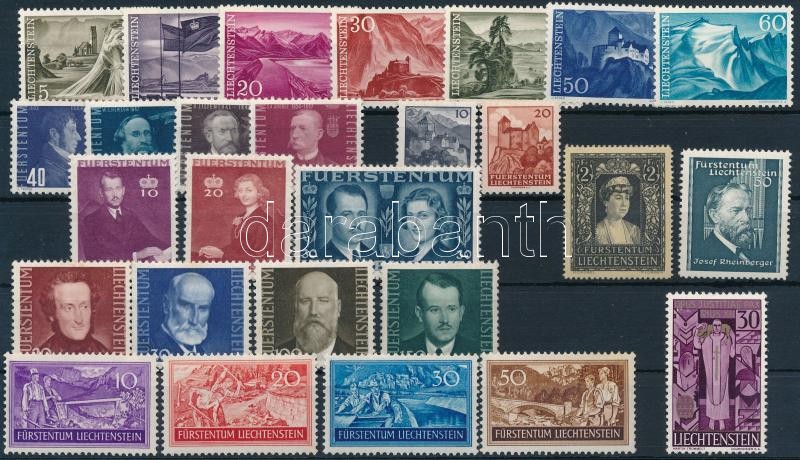 Liechtenstein 1937-1961 27 klf bélyeg, közte jobbak, Liechtenstein 1937-1961 27 diff stamps with sets