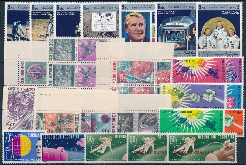1961-1966 Űrkutatás motívum 28 db bélyeg, közte sorok, összefüggések, 1961-1966 Space Exploration 28 stamps with sets