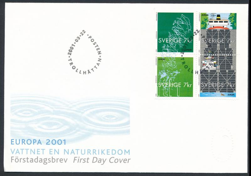 Europa CEPT, Life-giving water block of 4 FDC, Europa CEPT, Éltető víz 4-es tömb FDC-n