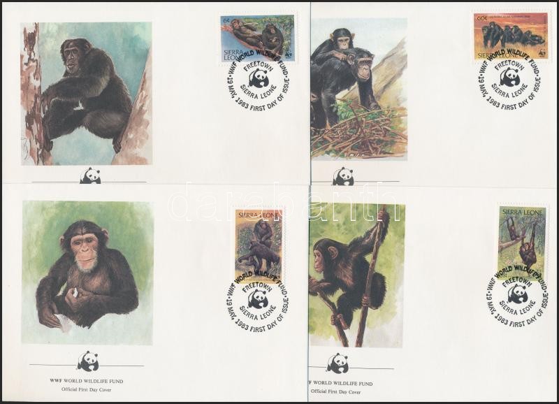 WWF: Csimpánz sor 4 db FDC-n, WWF Chimpanzee set 4 FDC