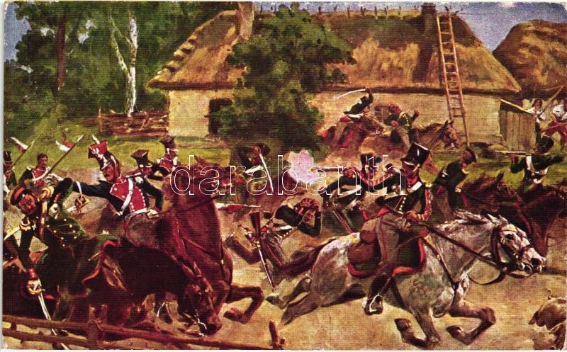 Lengyelországi csatajelenet, Kunstverlag Frist, Serie 76/34. s: W. Kossak, 'Die Schlacht bei Mlynarze' / battle of Mlynarze, art postcard, Kunstverlag Frist, Serie 76/34. s: W. Kossak